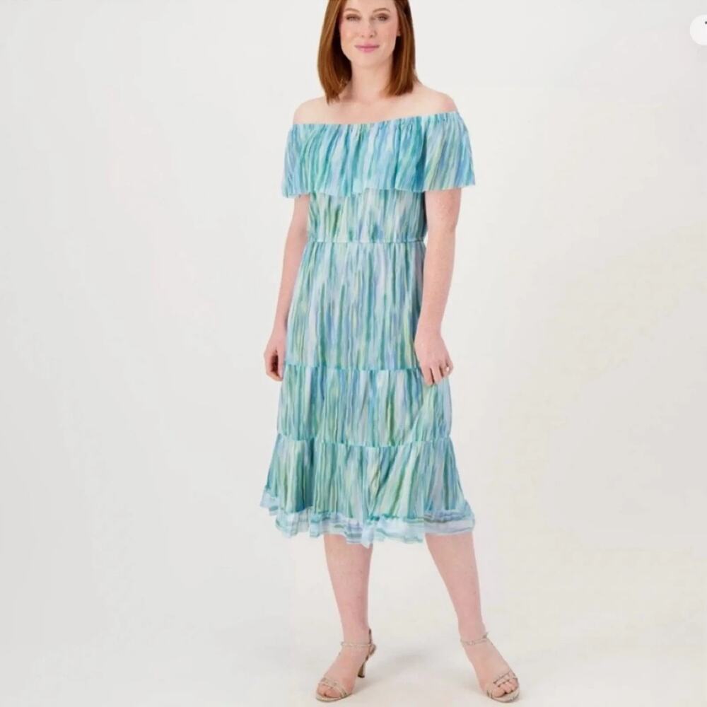 Isaac Mizrahi Always Isaac Women's Printed Mesh Ruffle Dress Size Large